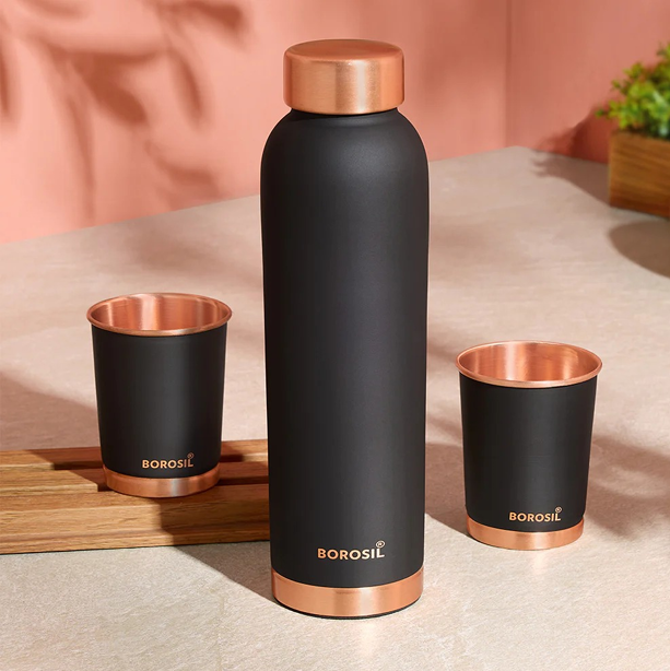 Borosil ECO Copper Bottle & Glass Set