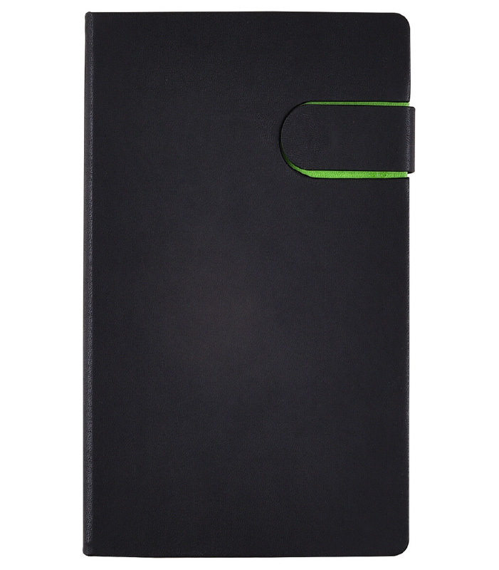 Black Leather-Bound Notebook with Green Accent Closure