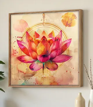 Vibrant Watercolor Lotus Framed Wall Art